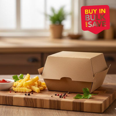 BULK 250pk Burger Box Brown Corrugated Plain (10.5x10.2x8cm)