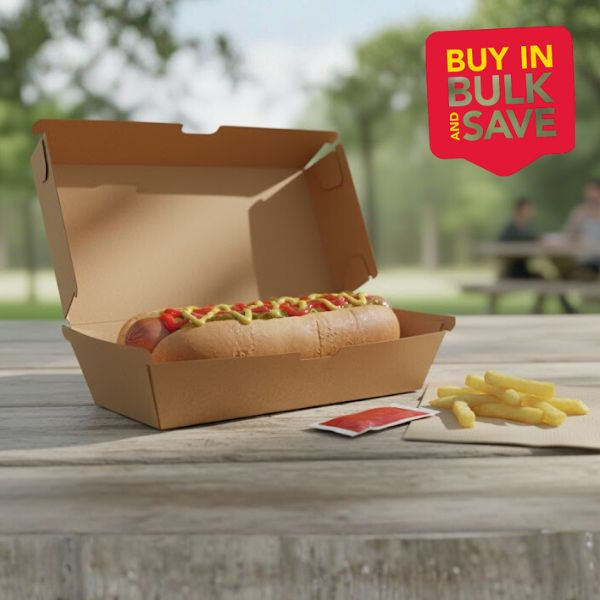 BULK 200pk Hot Dog Box Brown Corrugated Plain (20.8x7x7.5cm)