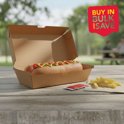 BULK 200pk Hot Dog Box Brown Corrugated Plain (20.8x7x7.5cm)