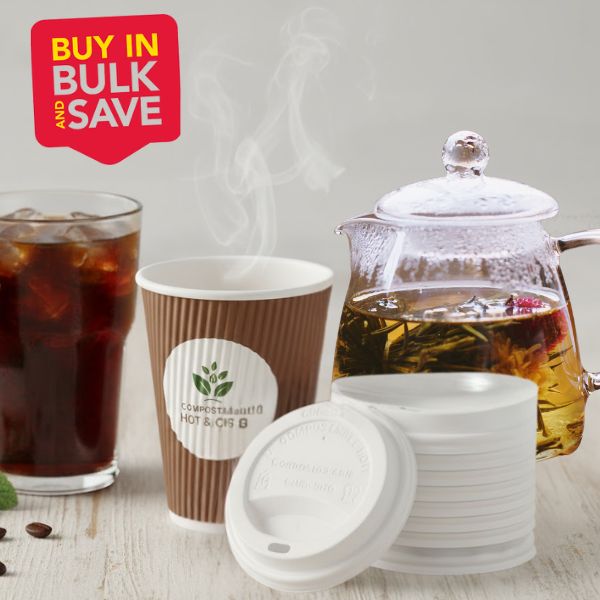 BULK 1000pk Compostable Lid 8 & 12oz Hot & Cold White (90mm)