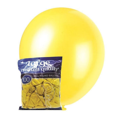 100pk Yellow Standard Latex Balloons 30cm