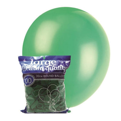 100pk Green Standard Latex Balloons 30cm