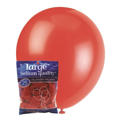 25pk Bright Red Standard Latex Balloons 30cm