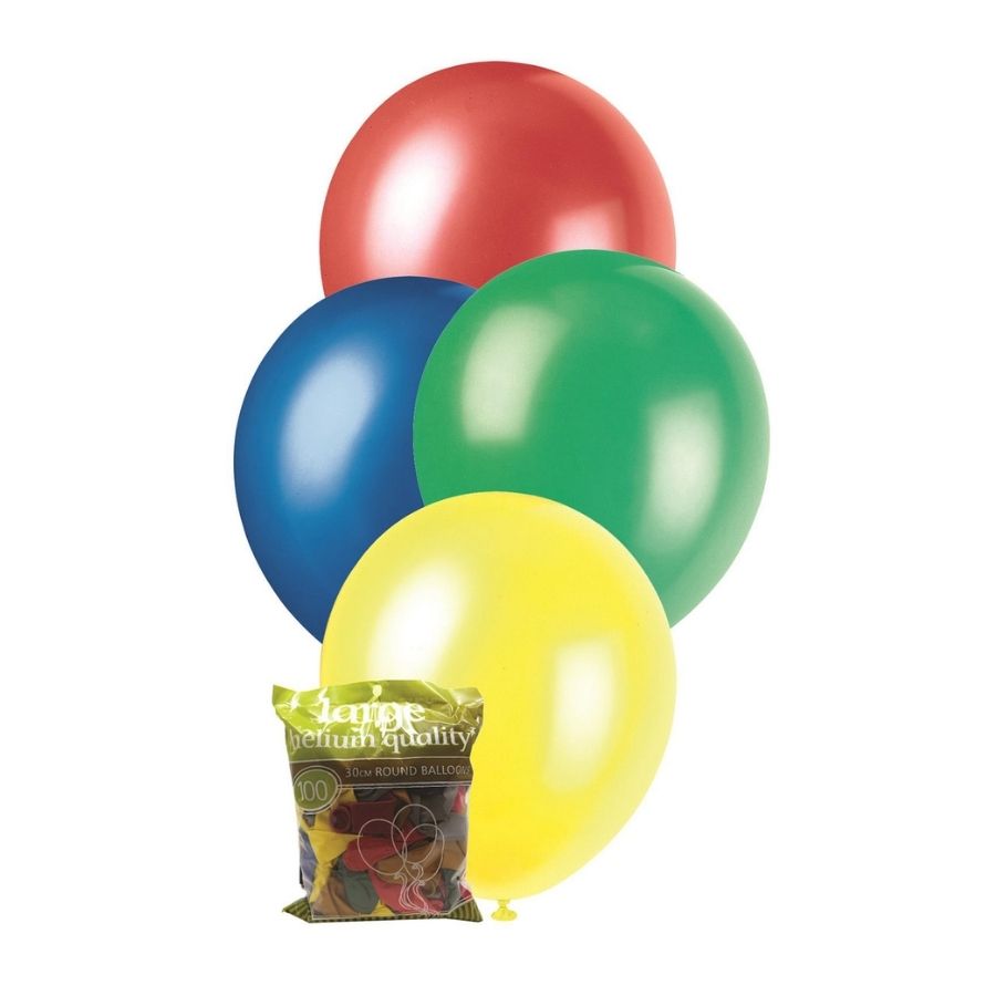 100pk Assorted Metallic Latex Balloons 30cm