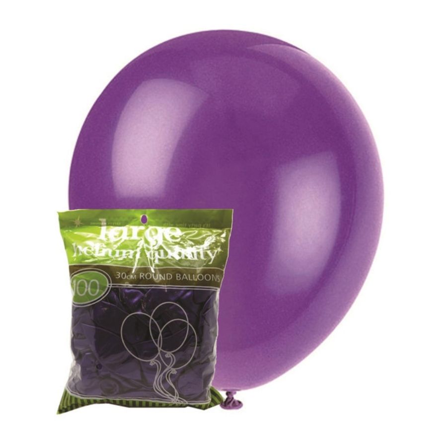 100pk Purple Metallic Latex Balloons 30cm