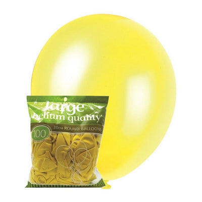 100pk Yellow Metallic Latex Balloons 30cm