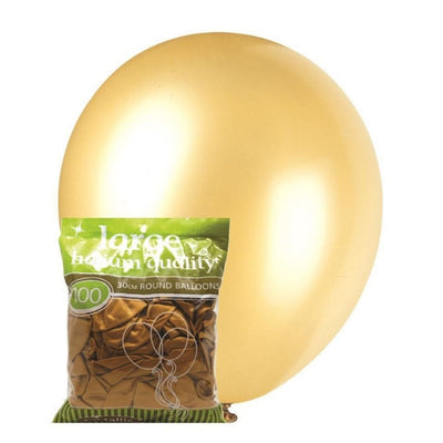 100pk Gold Metallic Latex Balloons 30cm