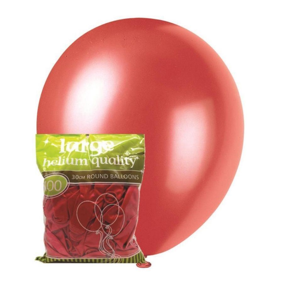 100pk Cherry Red Metallic Latex Balloons 30cm