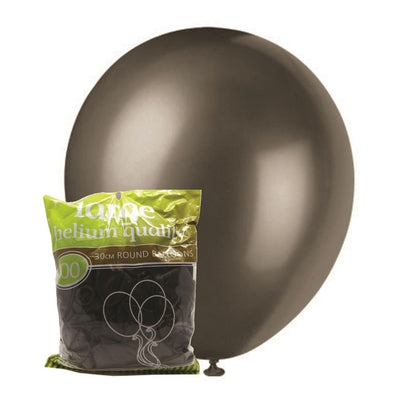 100pk Black Metallic Latex Balloons 30cm