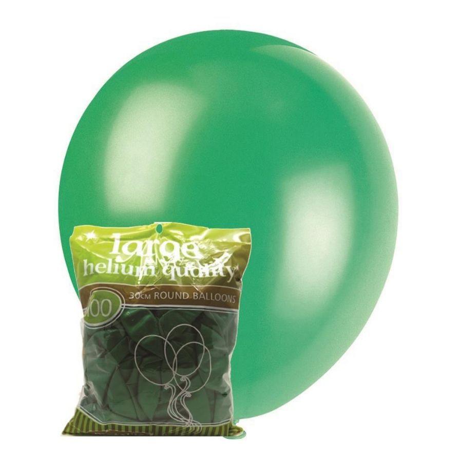 100pk Green Metallic Latex Balloons 30cm