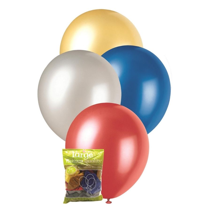 25pk Assorted Metallic Latex Balloons 30cm