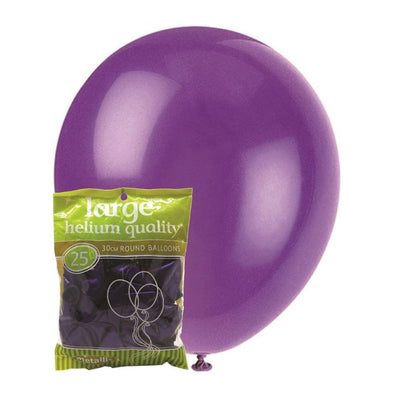 25pk Purple Metallic Latex Balloons 30cm