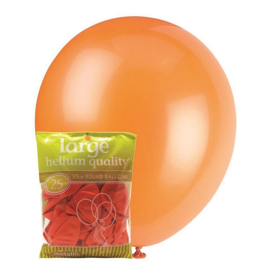 25pk Orange Metallic Latex Balloons 30cm