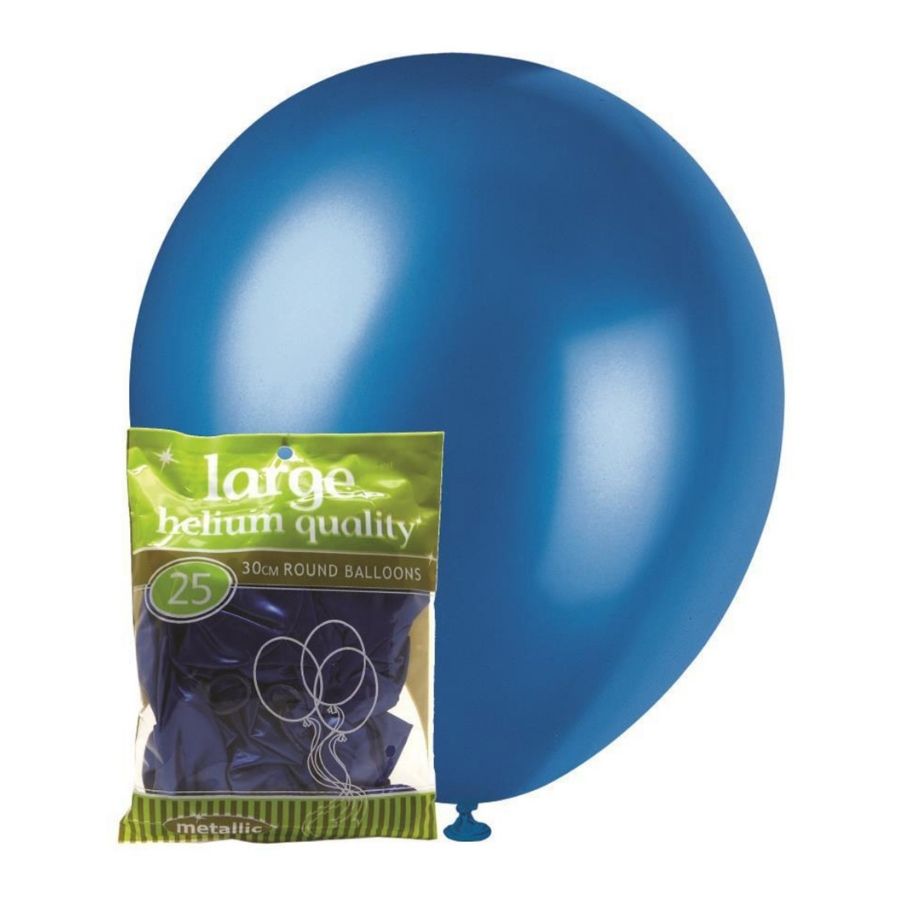 25pk Blue Metallic Latex Balloons 30cm