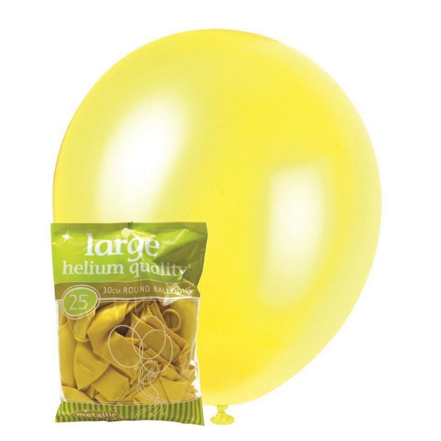 25pk Yellow Metallic Latex Balloons 30cm