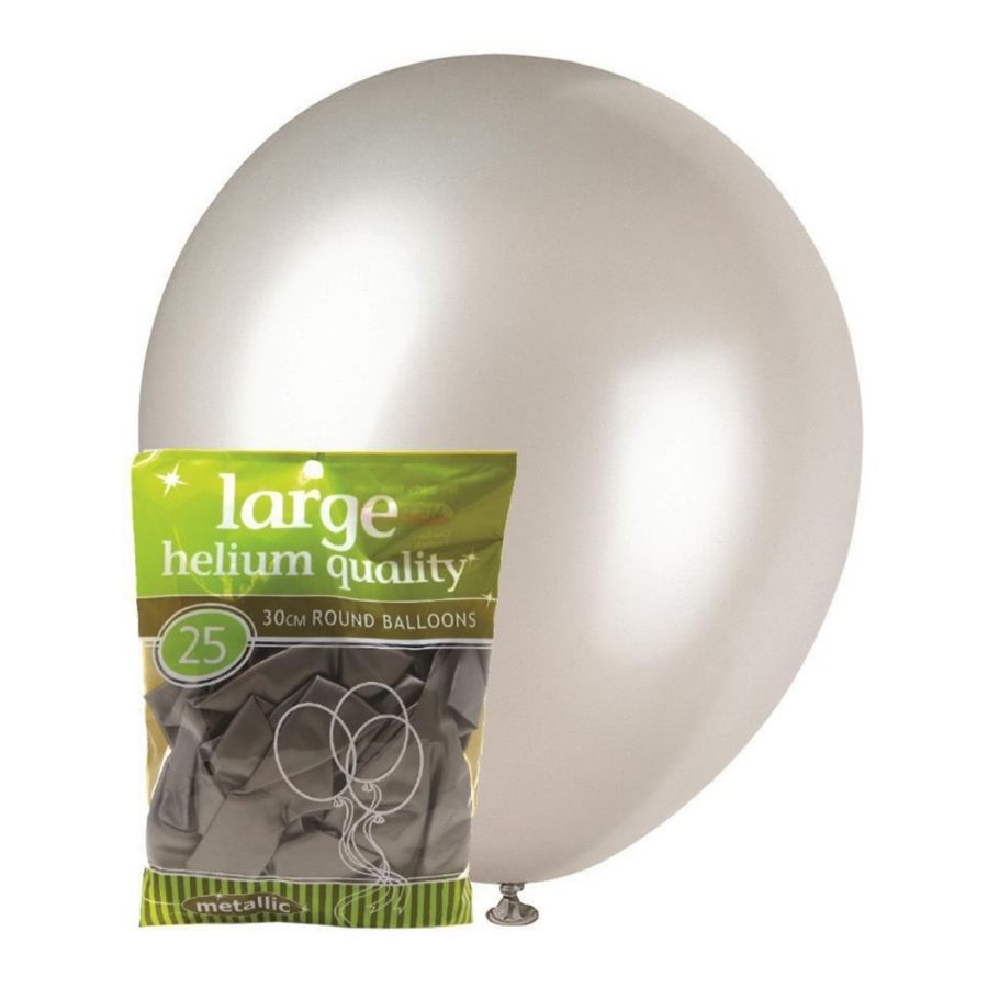25pk Silver Metallic Latex Balloons 30cm