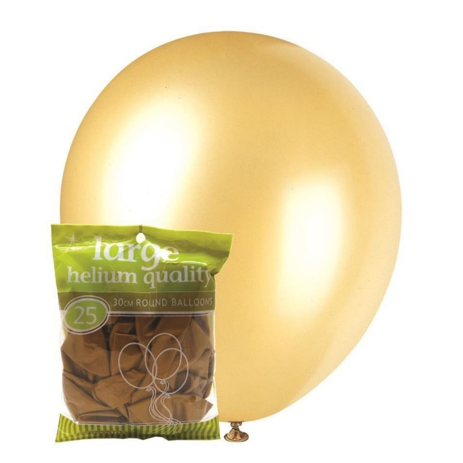 25pk Gold Metallic Latex Balloons 30cm