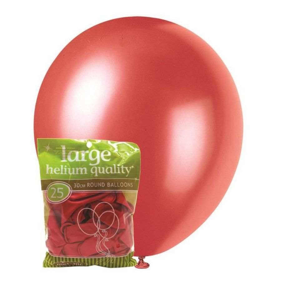 25pk Cherry Red Metallic Latex Balloons 30cm