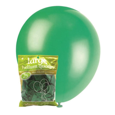 25pk Green Metallic Latex Balloons 30cm