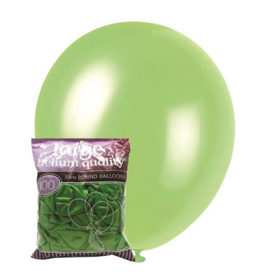 100pk Lime Green Pearl Latex Balloons 30cm