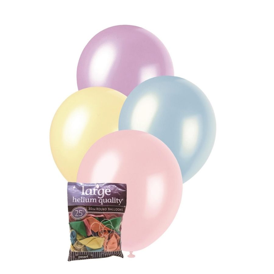 25pk Assorted Pearl Latex Balloons 30cm