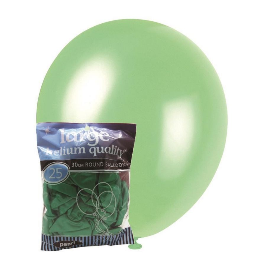 25pk Green Pearl Latex Balloons 30cm
