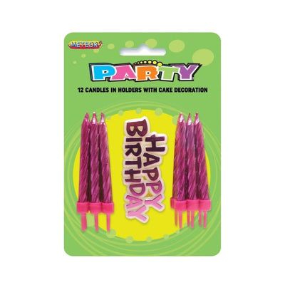 12pk Pink Candles with Cake Deco
