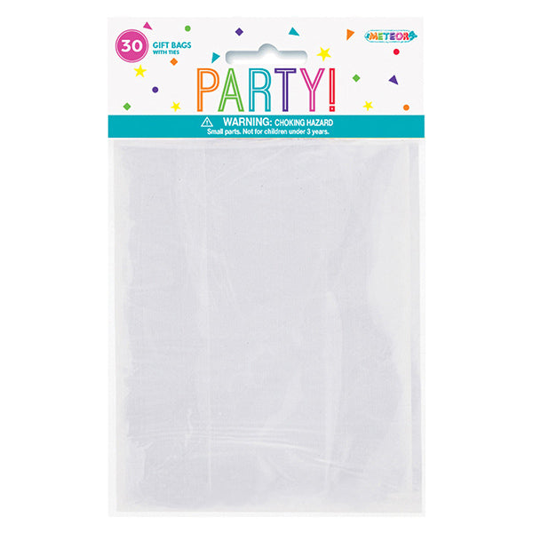 Clear Gift Bags with Ties 30pk