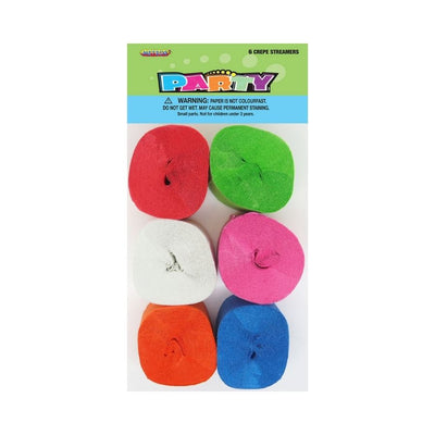 6pk Assorted Crepe Streamers 12m