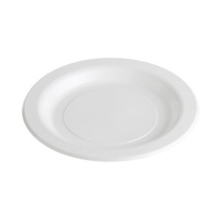 50pk White Heavy Duty Reusable Plastic Dinner Plates 230mm