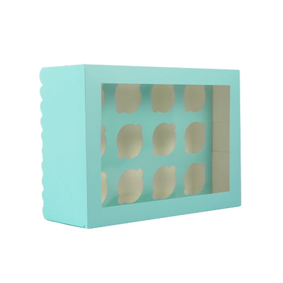 12 Holds Pastel Blue Scalloped Tall Cupcake Box with Window (350 x 255 x 20mm)