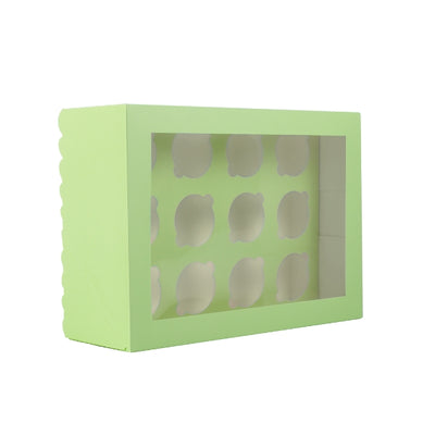 12 Holds Pastel Green Scalloped Tall Cupcake Box with Window (350 x 255 x 20mm)
