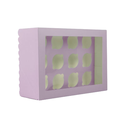 12 Holds Pastel Lilac Scalloped Tall Cupcake Box with Window (350 x 255 x 20mm)