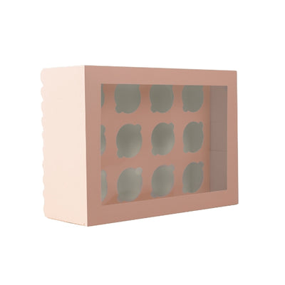 12 Holds Pastel Pink Scalloped Tall Cupcake Box with Window (350 x 255 x 20mm)