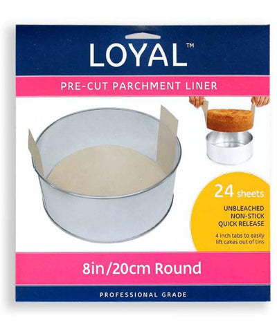 24pk Loyal Pre-Cut 8in Round Parchment Liners with Tabs (200mm)