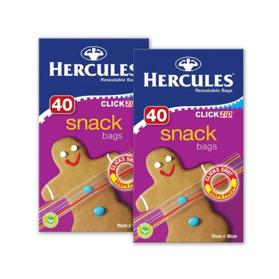 40pk Hercules Clickzip Snack Bags 15x10cm