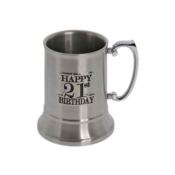 21st Birthday Badge Stainless Steel Beer Mug