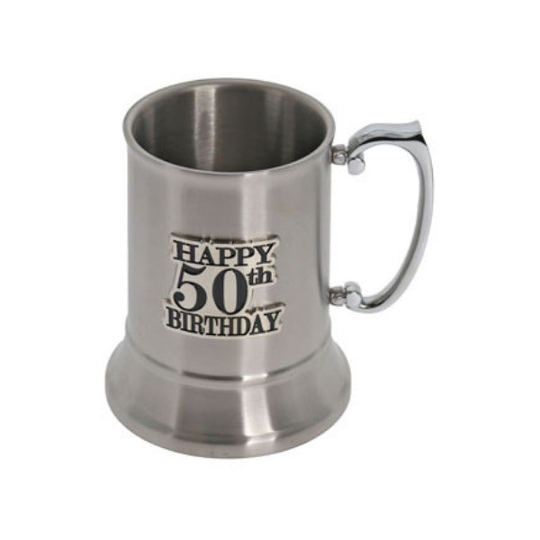 50th Birthday Badge Stainless Steel Beer Mug