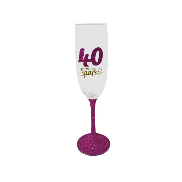 40th Birthday Fuchsia Sparkle Flute Glass