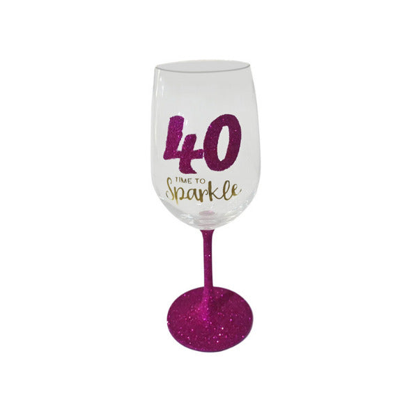 40th Birthday Fuchsia Sparkle Wine Glass