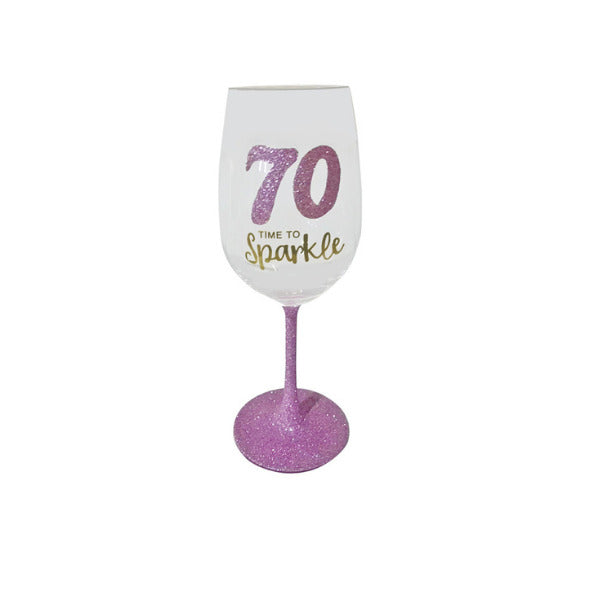 70th Birthday Pink Musk Sparkle Wine Glass