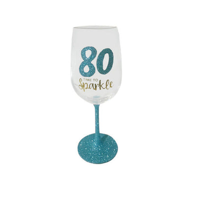 80th Birthday Mint Sparkle Wine Glass