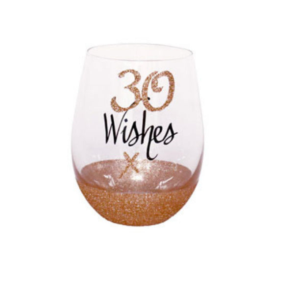 30th Birthday Stemless Gold Wine Glass