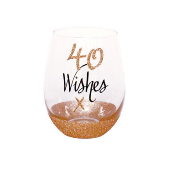 40th Birthday Stemless Gold Wine Glass