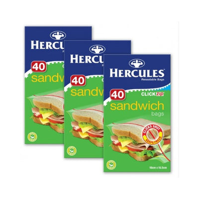 40pk Hercules Clickzip Snack Bags 18x16.5cm