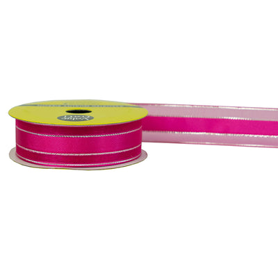 22mm Hot Pink & Silver Sheer Edge Satin Ribbon 4m