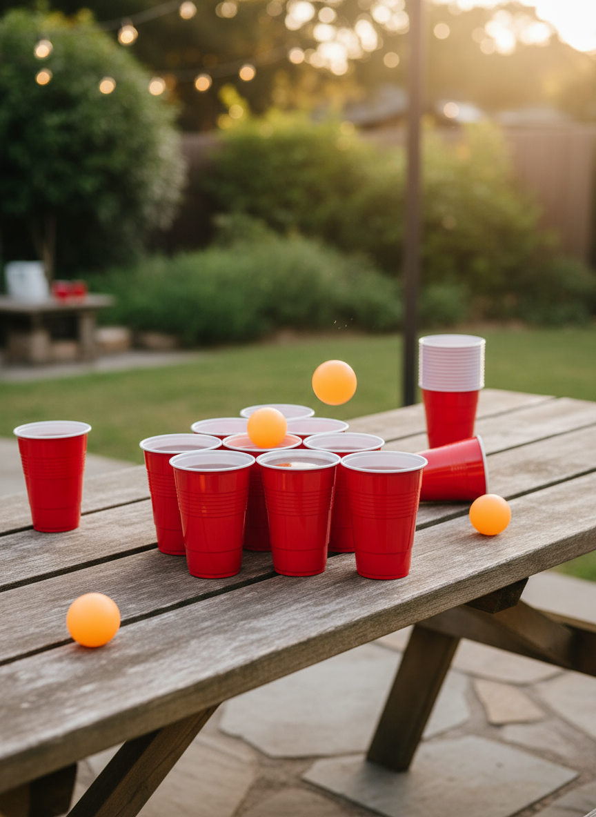 Beer Pong Drinking Game Set (20x 16oz Reusable Cups & 12 Balls)
