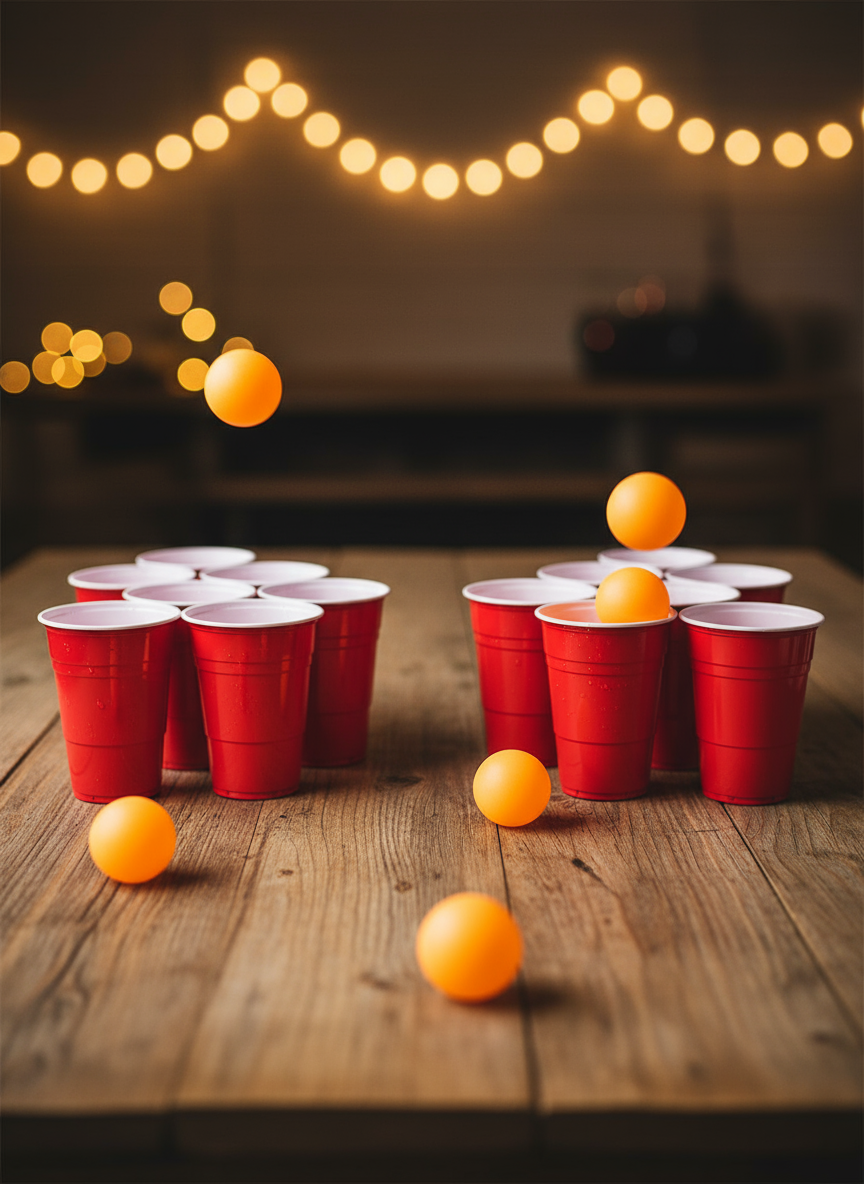 Beer Pong Drinking Game Set (10x 16oz Reusable Cups & 3 Balls)