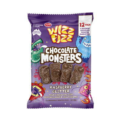 Wizz Fizz Raspberry Glitters Chocolate Monsters 180g