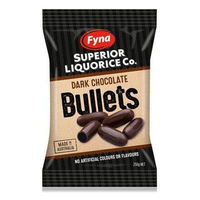 Fyna Superior Liquorice Co. Dark Chocolate Bullets 250g